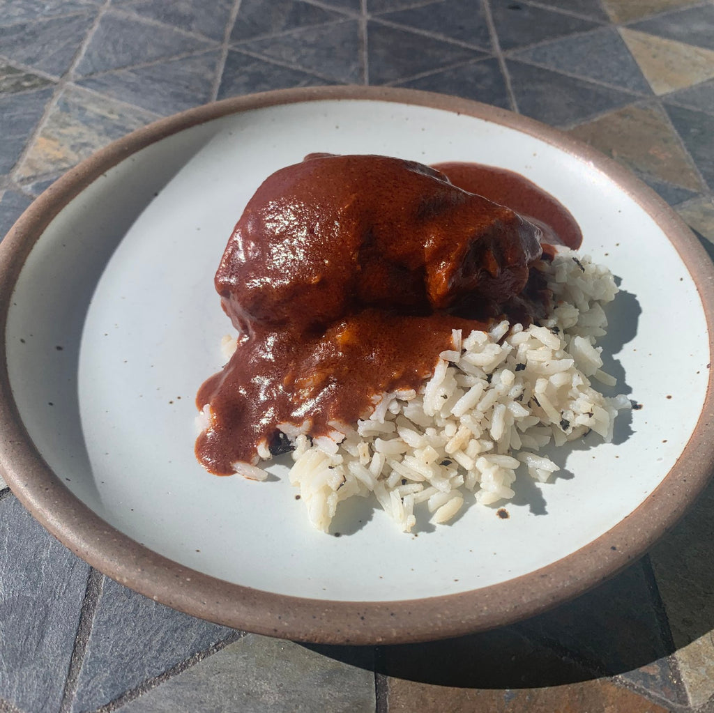 chicken and mole on a plate