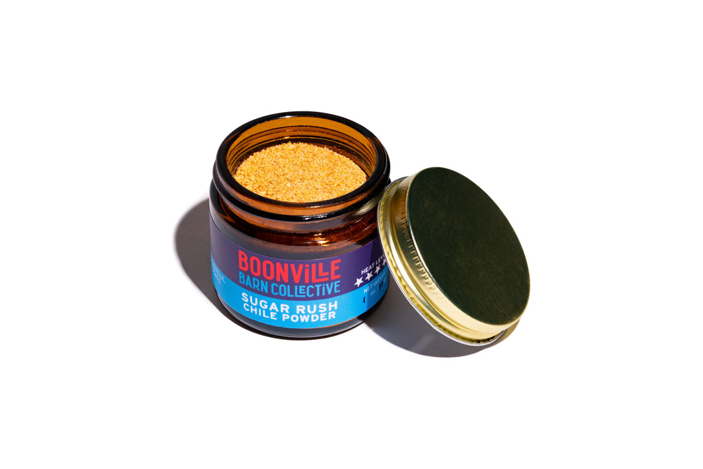 open jar of Sugar Rush Peach Chile Powder
